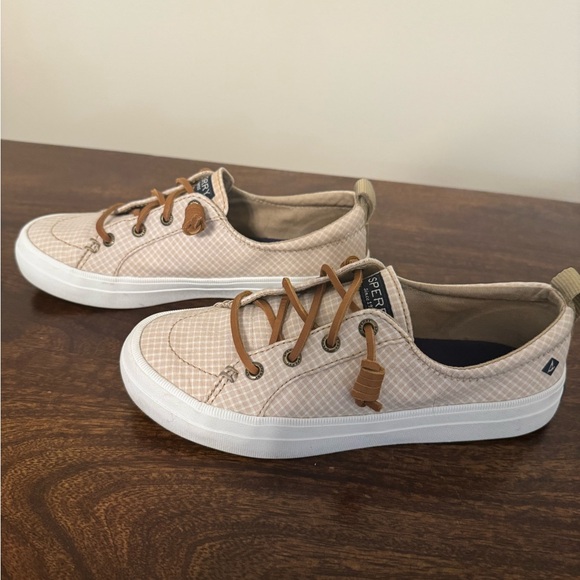 Sperry Sneakers Beige Checkered Pattern with Leather Laces - Picture 2 of 7